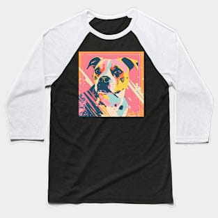 70s Staffordshire Bull Terrier Vibes: Pastel Pup Parade Baseball T-Shirt